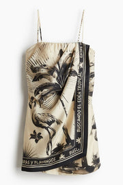 Flora Flamingo Print Halter Backless Mini Dress