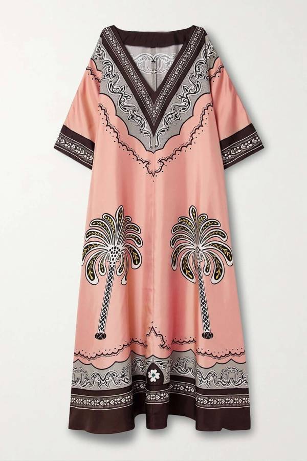 V-Neck Loose Satin Resort Dress