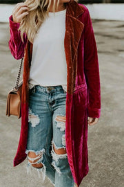 Casual Velvet Lapel Pocket Long Coat