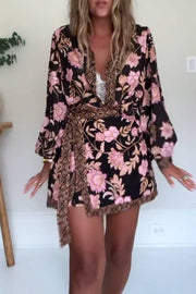 Bohemian print lace-up two-piece suit