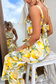 Tie Waist Wide Leg Lemon Print Pants