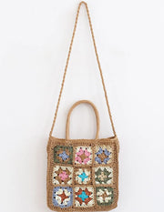 Colored Flower Woven Straw Bag