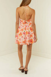 Spanish Hibiscus Halter Neck Mini Dress