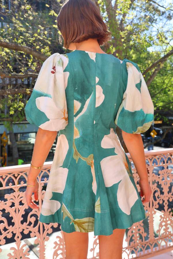 By Nicola Wavy Mini Dress in Pine Green Floral