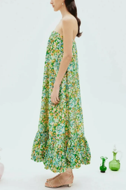 Green Floral Strapless Loose Dress