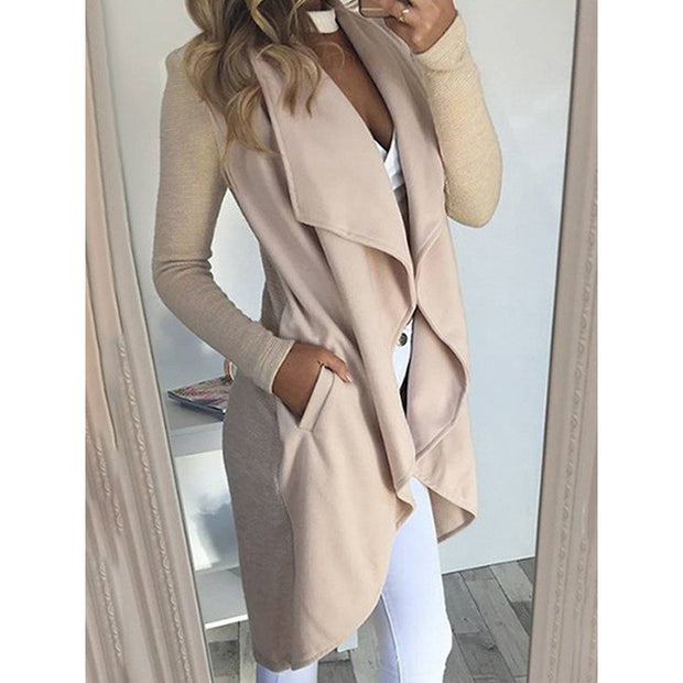 Fashion Solid Color Lapel Slim Long Windbreaker Jacket