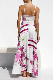 Spaghetti Strap High Waist Floral Print Swing Maxi Vacation Dress