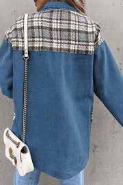 Denim Jacket Long Sleeve Check Button Down Shirt Jacket Top