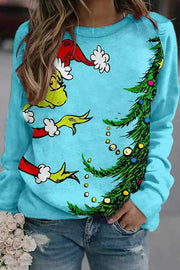 Fun Printed Sleeves Round Neck Pullover Long Sleeve Sweatshirt