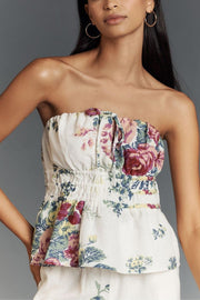 In To The Summer Linen Blend Floral Print Elastic Bandeau and Elastic Waist Pocket Loose Pants Set