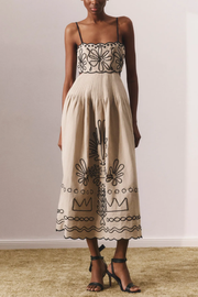 Simple Printed Midi Dress with Suspenders