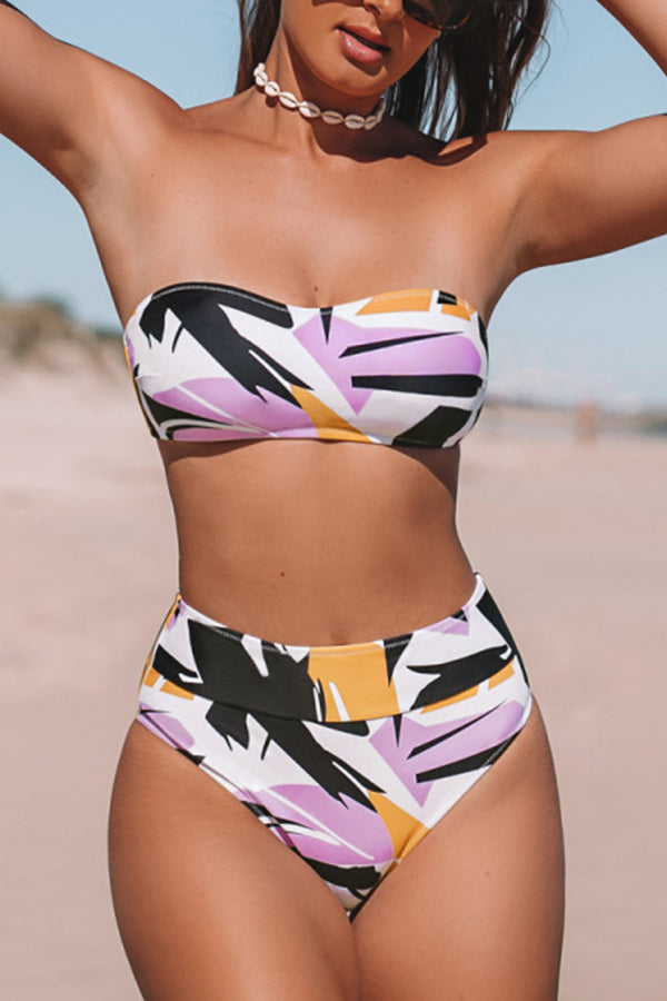 Bandeau Printed Black Bikini Set