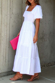 MODENA PUFF SLEEVE TIERED MIDI DRESS