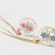 Real Dried Forget-Me-Not Flower Pendant Necklace