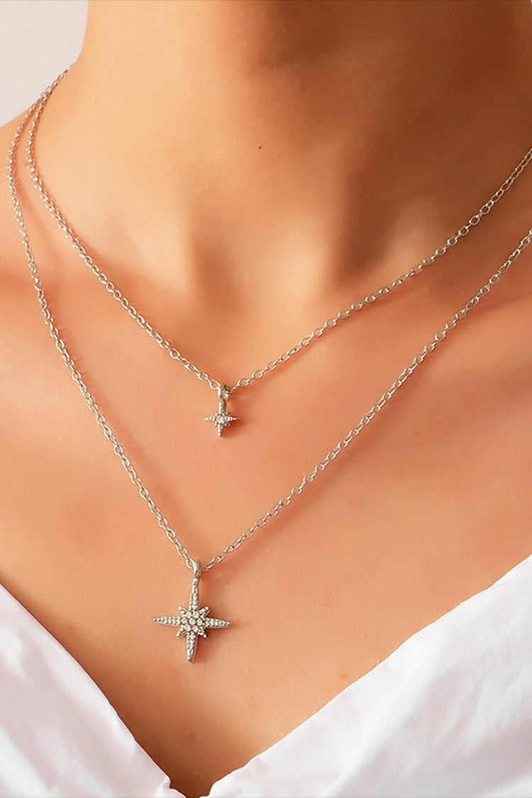 Rhinestone Star Pendants Layered Versatile Fashionable Necklace