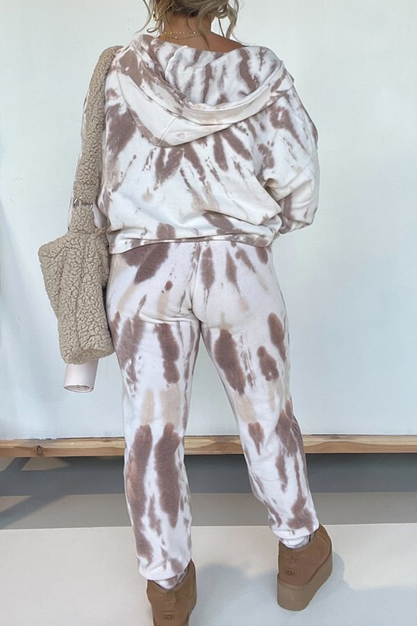 Winslee Tie Dye Hooded Sweatshirt and Lace Up Pants Lounge Two Piece Set