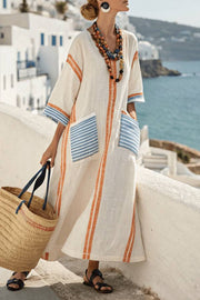 Resort-style striped pocket loose long dress