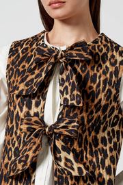 Leopard Print Lace-up Bow Sleeveless Statement Vest Top