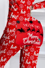 Christmas Letter Print Functional Buttoned Flap Adults Pajamas