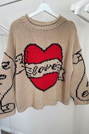 Love Is A Gift Creative Love Pattern Knit Loose Pullover Sweater