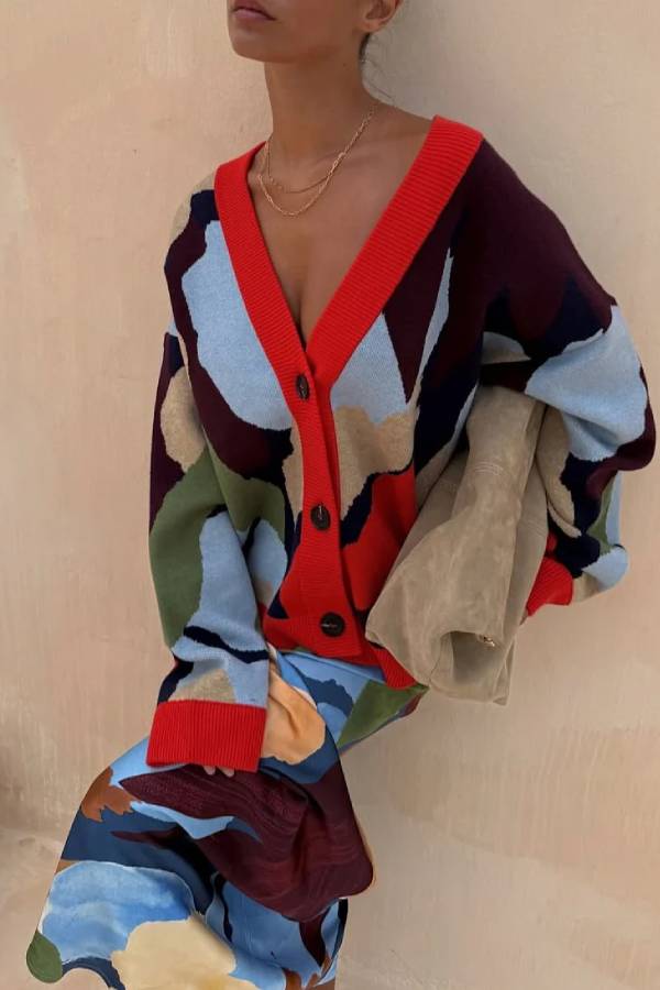 Abstract Geometric Pattern Knitted Jacket
