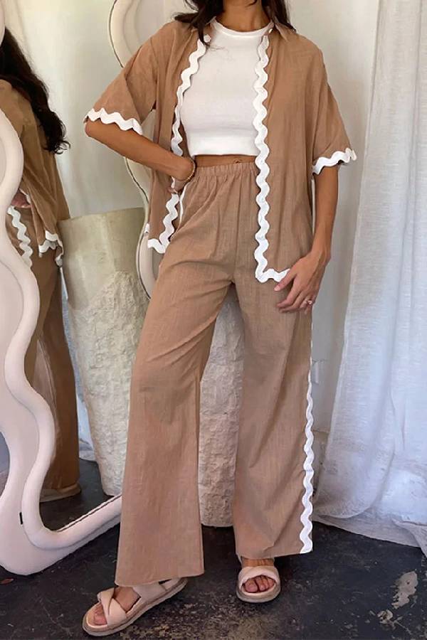 Casual Solid Color Shirt and Pants Suit