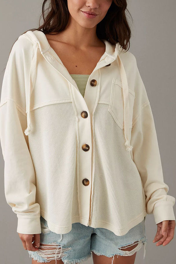 Hooded casual solid color long-sleeved top