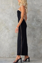 After Hours Party Line Trim Back Lace Up Bodycon Stretch Maxi Dress