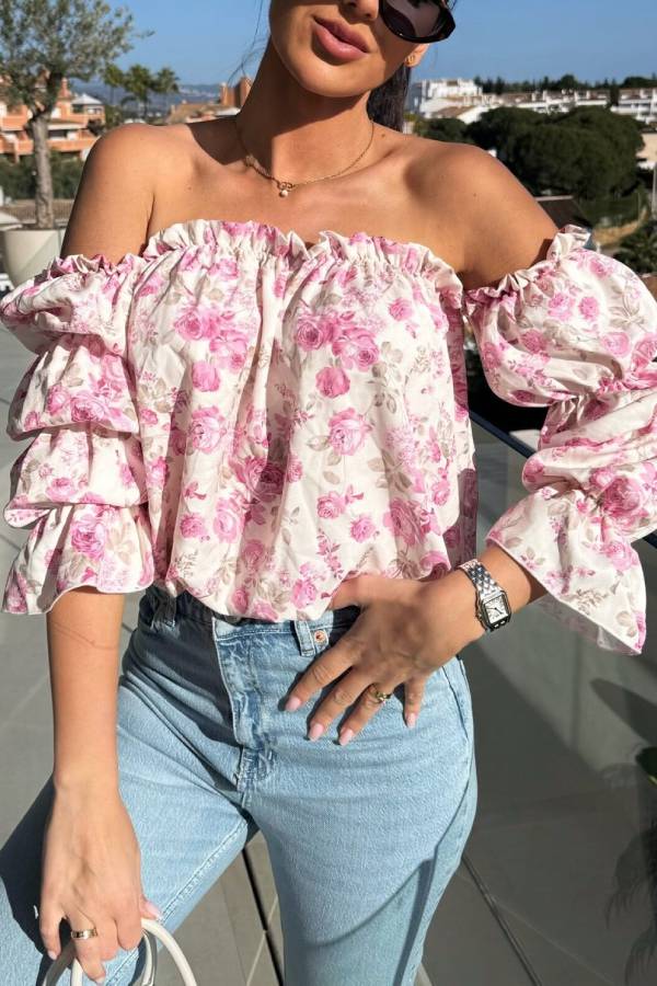 Floral off-shoulder puff sleeve top