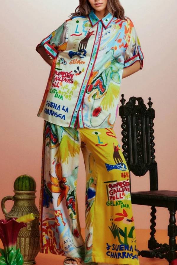 All-match satin print holiday set