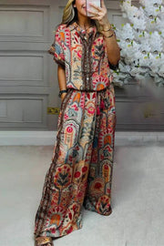 Boho Printed Fringe-Accented Loose Blouse