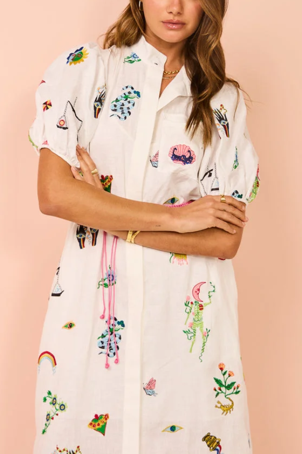 Embroidered Shirtdress In Cream