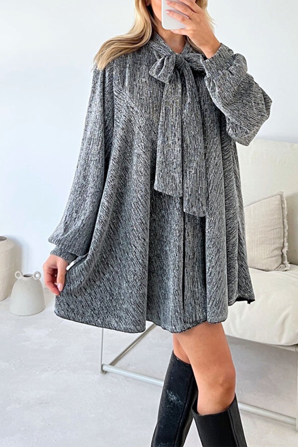 DEMI GOLD METALLIC BOW NECK SHIRT DRESS