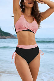 Fashionable high waist stretch bikini swimsuit