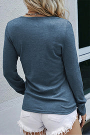 Ribbed Snap Button Henley Long Sleeve Top