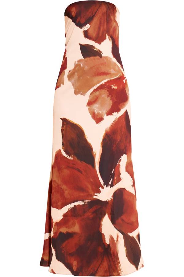 Strapless abstract print maxi dress