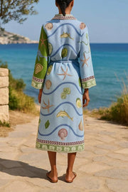 Belted Printed Twill Midi Shirt Dress