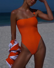 Women's one-shoulder ring one-piece swimsuit