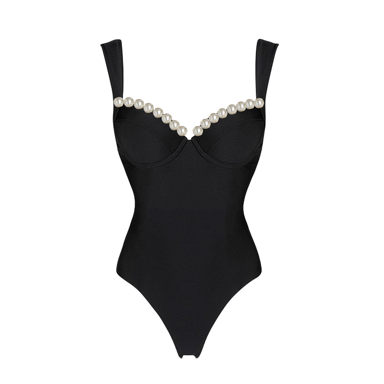 Artificial Pearl One Piece Swimsuit and Skirt