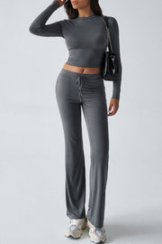 Casual Sports Style Slim Fit Long Sleeve Top Two Piece Set