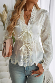 Women's Embroidered V Neck Long Sleeve Sweater and Lace Shirt