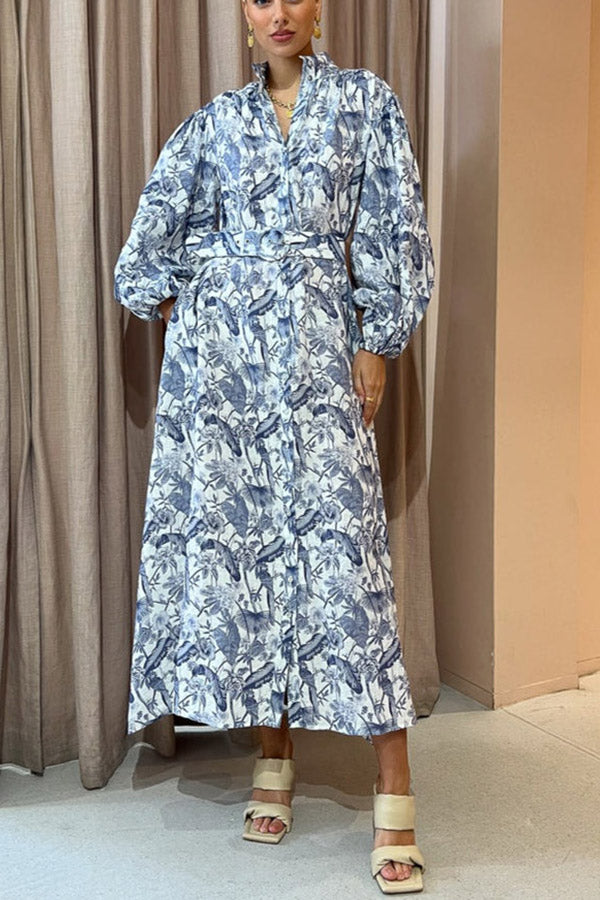 Transform Your Wardrobe Jungle Print Belt Pocketed Shirt Maxi Dress