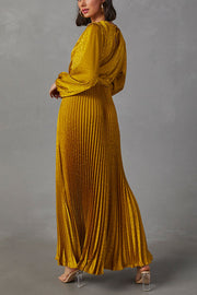 Look Like Fairytale Satin Kimono Sleeve Belt Pleated Maxi Dress