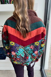 BROWN CHEVRON FLORAL PUFFER JACKET