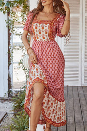Ethnic-style printed square-neck dress