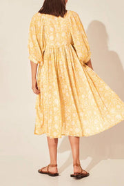 Bohemian Puff Sleeve Floral Print Loose Dress