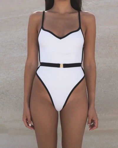 women's color contrast one piece swimsuit