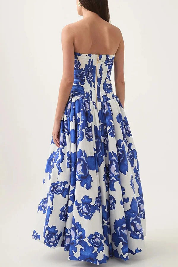 Perfect Moment Floral Off Shoulder Ruched Bodice Drape Bubble Hem Maxi Dress