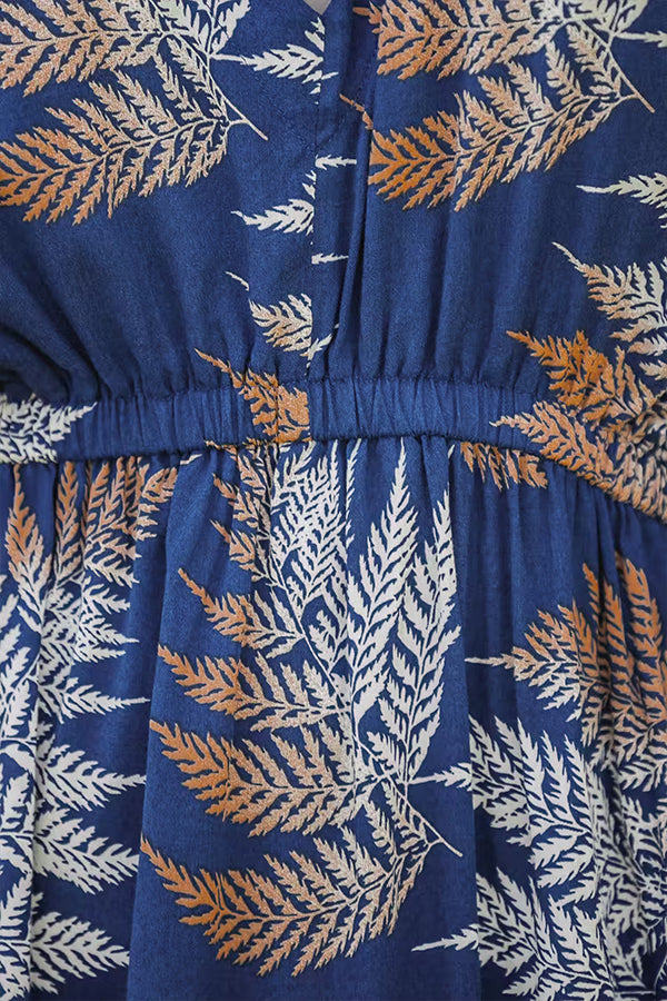 V-Neck Tropical Leaf Print Cover-Up Dress