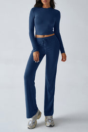Casual Sports Style Slim Fit Long Sleeve Top Two Piece Set